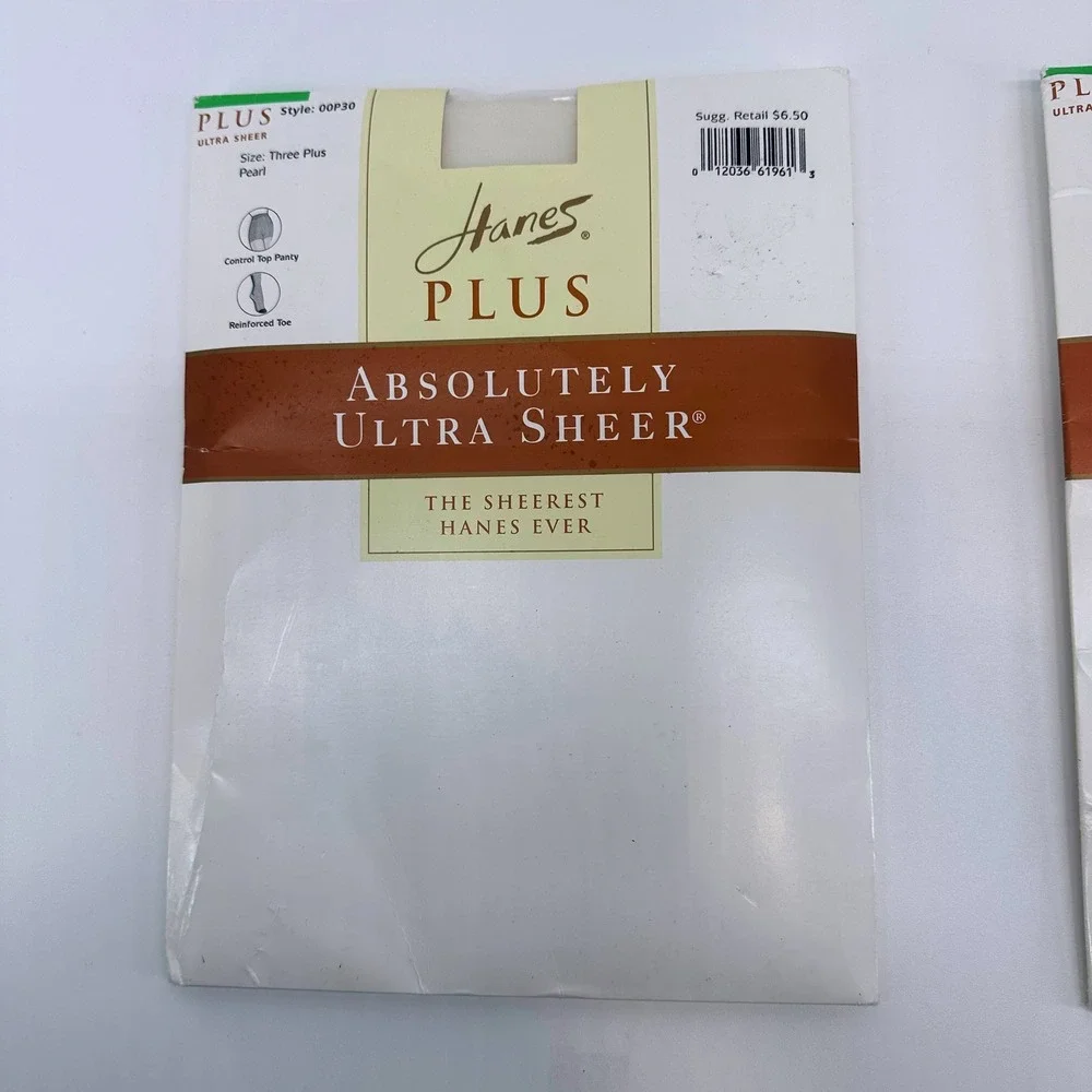 Hanes Plus Absolutely‎ Ultra Sheer Pantyhose Pearl Size Three Plus 00P30 2 pair
